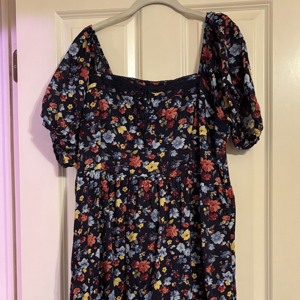 Abercrombie & Fitch Emerson Puff Sleeve Navy Floral Dress